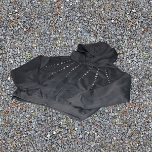 Sweat à capuche noir pour homme avec strass, coupe classique, en polyester tricoté, style streetwear décontracté, motif à pois, design automne - Product Image 3