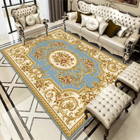 Tapis floral baroque européen, tapis vintage bleu et or bohème pour salon, grand tapis de luxe pour décoration de palais, tapis pour la maison
