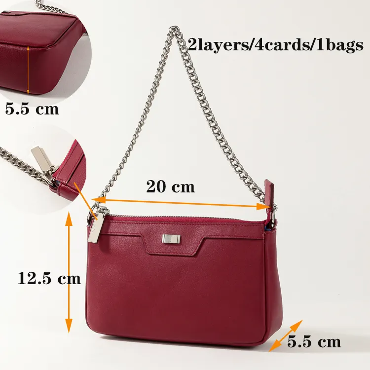 Bolso de cuero hecho de fábrica para mujer, bandolera de marca famosa de lujo, Bolso pequeño con cadena de metal, bolso de hombro de alta calidad