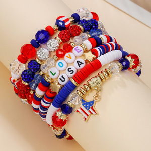 Independence Day <b>Beaded</b> <b>Bracelet</b> Set 7Pcs Red White Blue USA Letter Charm Jewelry Gift for Women <b>Men</b> Patriotic Party Accessory - Product Image 1