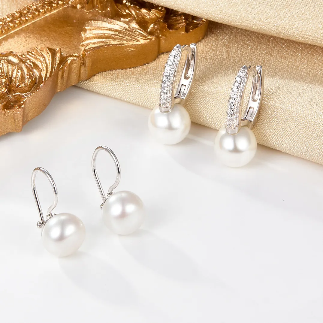 popular fashion style CZ stones hoop women accessories jewelry new 925 silver fresh water baroque pearl earrings