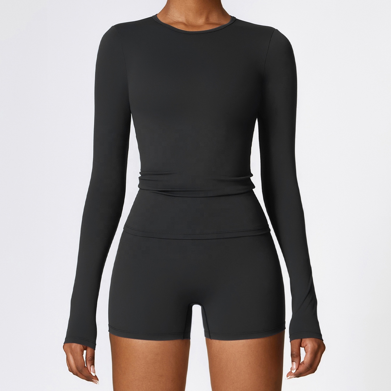 Winter Brushed Long Sleeve Yoga Clothing High Intensity Fitness Clothing Pilates Running Exercise Long Sleeve Top 8519