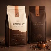 Sachets personnalisés mats en AL à fond plat 250g 340g, sachets refermables à fermeture éclair pour grains de café avec valve de dégazage unidirectionnelle
