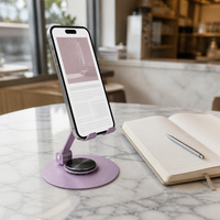 OEM/ODM Nouveau 360 °   Support de téléphone rotatif entièrement métallique, pliable, pour bureau, support de téléphone et tablette, vente en gros personnalisée