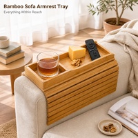 Plateau de canapé moderne en bambou OEM, pliable et portable, organisateur d'accoudoir pour tasses à café, téléphones portables et télécommandes