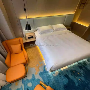 3 Star Hotel Bedroom Furniture Full Room Sets Durable Wooden King BedFrame With Nightstands <b>Wardrobe</b> Workstation & Side Table - Product Image 1