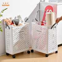 Panier à linge pliable à roulettes WANUO en plastique, gain de place, organisateur de vêtements sales avec poignées pour salle de bain et buanderie