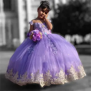 Vestidos <span class=keywords><strong>de</strong></span> Niña para Bodas en Color Morado Claro, Vestidos <span class=keywords><strong>de</strong></span> Satén con Lazo para Niñas Pequeñas, <span class=keywords><strong>Vestido</strong></span> <span class=keywords><strong>de</strong></span> Fiesta Brillante para Primera Comunión - Product Image 2