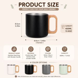 Custom Logo 400Ml <b>Bamboo</b> Handle With Lid Promotional Gifts Coffee Tea Office Insulated Stainless Steel Travel <b>Mug</b> - Product Image 3