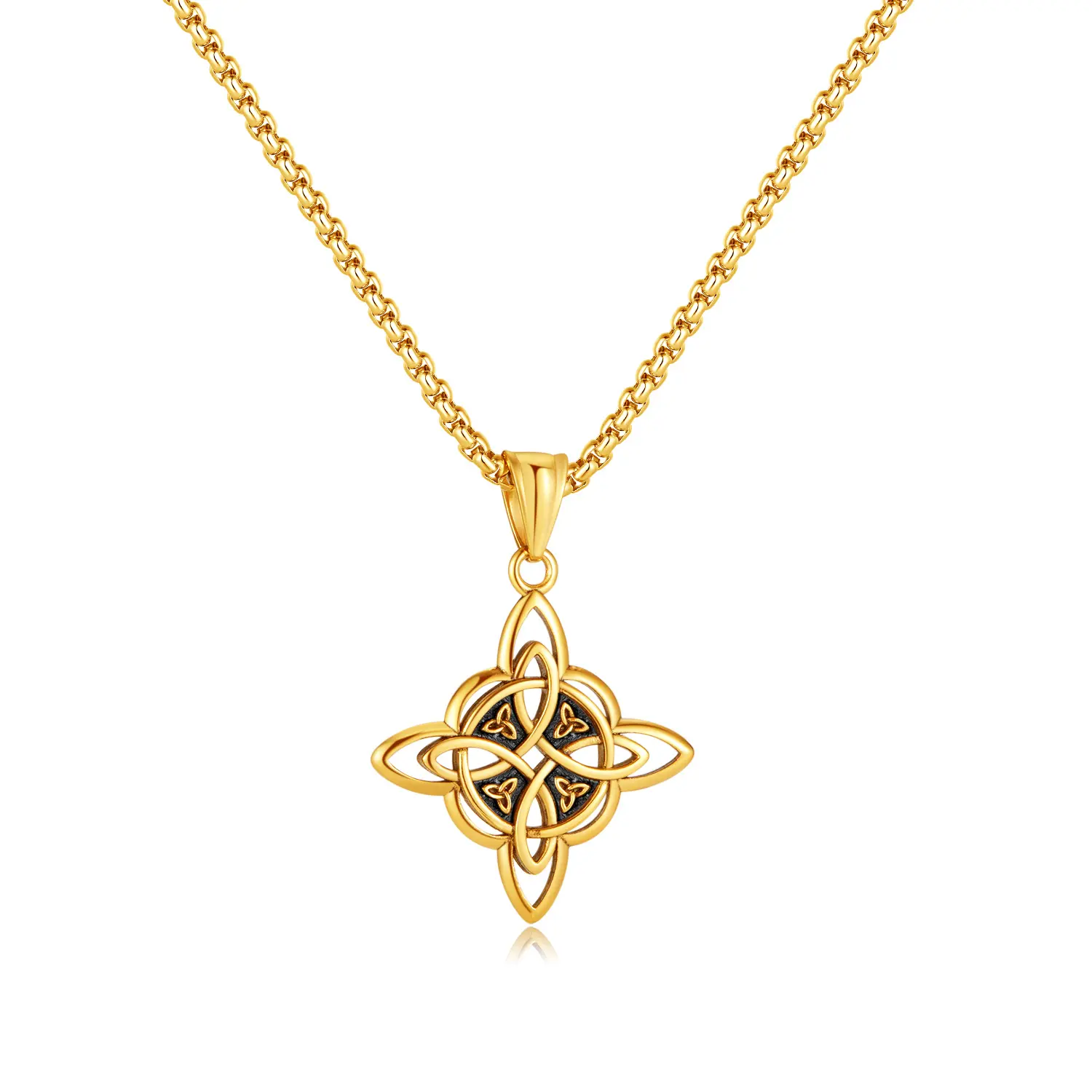 Wholesale Men's Fashion Jewellery Gift Accessories Custom Vintage 18k Gold Plated Stainless Steel Celtic Knot Pendant Necklaces