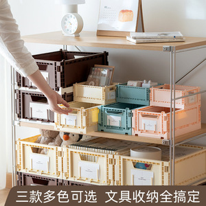 Stackable <b>Plastic</b> Storage <b>Box</b> With Wheels For Desktop Organization Rectangle Foldable With Handle - Product Image 4