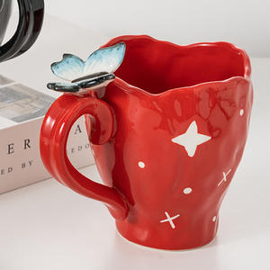 Tasses à café en céramique grande capacité, peintes à la main et façonnées à la main, pour couple - Product Image 4