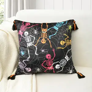 Personalizable colorido esqueletos tela de araña patrón borla hogar Decoración sofá funda de almohada
