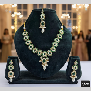 Conjunto de joyería fina chapada en oro 11151648GR collar con piedra de cristal y perlas lujoso collar 11151648GR - Product Image 3