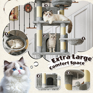 Large 70.87in Cat Tree With 2 Condos 3 Perches <b>Hammock</b> Plush Sisal Scratch Posts For Cats Play Structure - Product Image 6