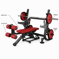 Station de musculation réglable professionnelle pour salle de sport, support de barre robuste avec rouleaux pour les jambes et crochets en J