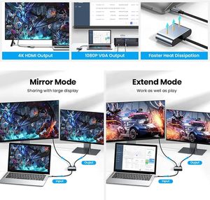 <span class=keywords><strong>Adaptador</strong></span> USB C a <span class=keywords><strong>HDMI</strong></span> VGA 4K, Convertidor <span class=keywords><strong>2</strong></span> en 1 Tipo C a USB C 3.0 <span class=keywords><strong>para</strong></span> Monitor Dual, Compatible con MacBook, TV, Video Hub - Product Image 4