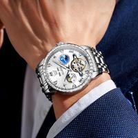 OLEVS 6712 Mouvement mécanique automatique Poignet Phase de lune Creux Luxe Diamant Cadran étoilé Squelette Montres pour hommes