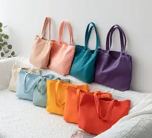 Groothandel Bolsas De Tela De Colores College Effen Herbruikbare Boodschappentas Katoenen Canvas Tassen Met Zak