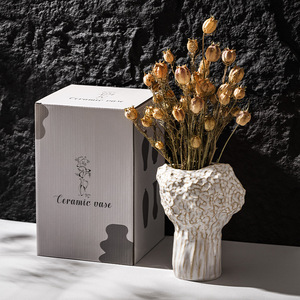 Vase en céramique QTY pour salon, arrangement floral, fleurs séchées, plantes aquatiques, accessoire décoratif blanc pour meuble TV - Product Image 4