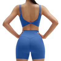 Ensemble de sport 2 pièces pour femme : Crop top dos torsadé et short taille haute sculptant, en Spandex/Nylon respirant et anti-transpiration