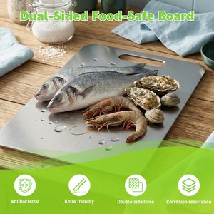 Juego de 3 tablas de cortar de titanio para cocina, de grado alimenticio, antiadherentes, resistentes a los arañazos, de doble cara, de acero inoxidable. - Product Image 6