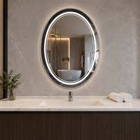Miroir de salle de bain intelligent ovale avec écran LED tactile, éclairage intégré, anti-buée, pour toilettes et maquillage, à fixer au mur