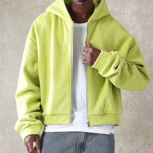 Felpa con Cappuccio e Zip da <span class=keywords><strong>Uomo</strong></span> di Alta Qualità, Vestibilità Corta e Squadrata, in Spugna Spessa, con Logo Personalizzato, Stile Streetwear per l'Inverno - Product Image 2