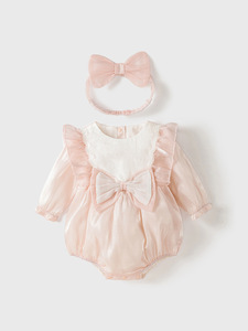 Body Primaverile per Neonata a Maniche Lunghe con Pizzo, Tutina con Fascia per Capelli e Fiocco, <span class=keywords><strong>Abbigliamento</strong></span> per <span class=keywords><strong>Bambina</strong></span> - Product Image 2