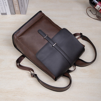 En stock Mochila para ordenador portátil de cuero PU Vintage para hombre con cierre de cremallera y forro de poliéster para uso en ordenador de oficina