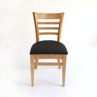 Chaise de salle à manger en bois de hêtre avec assise rembourrée en cuir PU noir, dossier à lattes, chaise d'appoint en bois pour restaurant, maison, cuisine