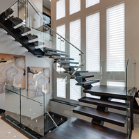 Escalier moderne de luxe volant lumineux flottant escalier droit bande de roulement en bois escalier intérieur