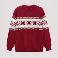 Pull tricoté personnalisé pour homme, motif flocon de neige, rouge et blanc, style Fair Isle, pour les fêtes, chaud pour l'hiver, pull de Noël, hauts ODM, faible MOQ
