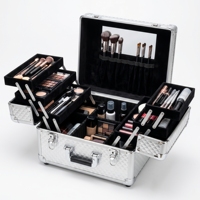 Étui à maquillage texturé diamant, boîte de rangement portable pour bijoux avec séparateurs ajustables pour maquilleurs et professionnels
