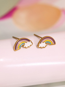 2025 Set di gioielli per bambini carino ipoallergenico 18K <span class=keywords><strong>oro</strong></span> placcato in acciaio inox smalto arcobaleno collana bracciale orecchini anello - Product Image 6