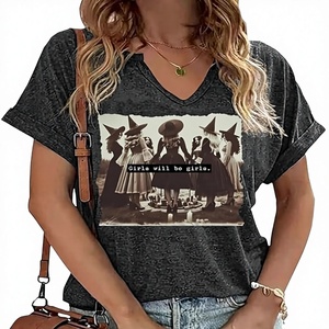 T-shirt Ample à Col en V pour <span class=keywords><strong>Femme</strong></span>, Motif Sorcière d'Halloween, Manches Courtes, Amusant, Féministe, Girl Power, Collection Automne - Product Image 3