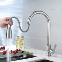 Robinet de cuisine monocommande extractible en acier inoxydable 304 brossé, avec bec haut et double mode de pulvérisation, pour eau froide et chaude