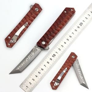 KITCHENCARE Cuchillo de bolsillo Supervivencia Cuchillo plegable de madera Cuchillo de acero de Damasco al aire libre - Product Image 3