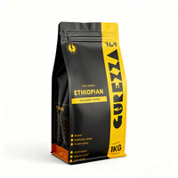 Sacs à café à fond plat personnalisés, imprimés, métallisés, noir mat, 12 oz, 250 g, 500 g, 1 kg, avec valve et fermeture éclair pour grains de café