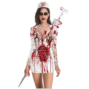 最受欢迎的护士角色扮演服装万圣节恐怖护士僵尸修身长袖女式制服