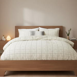 Soft Cotton Grid Line <b>Bedding</b> <b>Set</b> Clean Check Pattern Bed Linen Durable Duvet Cover <b>Set</b> - Product Image 1