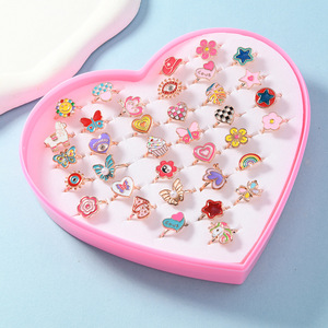 Kids <strong>Cartoon</strong> Alloy Pretend Play Jewelry Set Adjustable Finger <strong>Rings</strong> with Heart Shaped Display Box Role Play Toys Children - Product Image 1