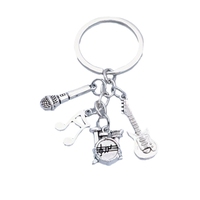 Batterie, notes de guitare, claviers, microphones, instruments, mélomanes, porte-clés
