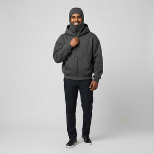 Sweat à capuche zippé en coton épais 370 g/m² pour homme, style streetwear moderne, sweat à capuche écologique, mode automne, ninja - Product Image 1