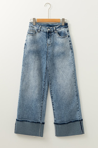 Shewin - Jeans de mezclilla de punto al por mayor para mujer, de tiro alto, con botones y cremallera, lavado medio, para fiesta de verano, casuales, de pierna recta - Product Image 5