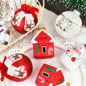 70mm <b>Glass</b> Christmas <b>Tree</b> Pendant Snowman Christmas Ball House Pattern Painted Ornaments for Holiday Decorations - Product Image 2