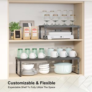 Organizzatore Espandibile <span class=keywords><strong>per</strong></span> Armadio con Altezza Regolabile, Scaffale Impilabile <span class=keywords><strong>per</strong></span> Piano di Lavoro <span class=keywords><strong>Cucina</strong></span>, Rialzo Regolabile <span class=keywords><strong>per</strong></span> Ripiani - Product Image 2