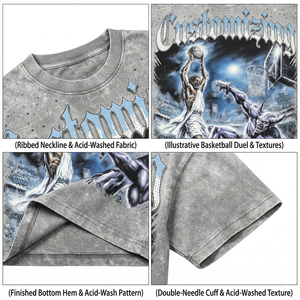 <span class=keywords><strong>T</strong></span>-<span class=keywords><strong>Shirt</strong></span> Unisex Personalizzata <span class=keywords><strong>Streetwear</strong></span>, 300gsm, Stampa Grafica DTG, Oversize, Effetto Vintage Acid Wash, con Strass - Product Image 6