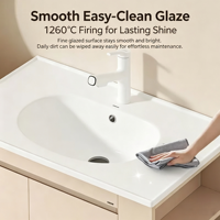 Lavabo en céramique intégré, évier de buanderie blanc en forme d'œuf avec planche à laver intégrée 80cm 90cm 100cm pour meuble de salle de bain ou balcon