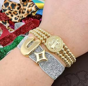 Pulsera de Moda con Dije de <span class=keywords><strong>San</strong></span> <span class=keywords><strong>Benito</strong></span>/Virgen María/<span class=keywords><strong>Cruz</strong></span>, Pulsera Religiosa con Cuentas de <span class=keywords><strong>Cruz</strong></span> Chapadas en Oro, Pulsera de Cuentas para Mujer - Product Image 5